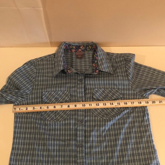 Laura Scott Checkered Button Up Roll Tab Sleeves Top Small - Picture 5 of 8